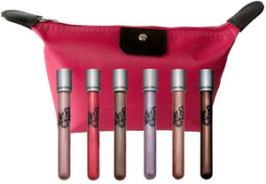 Set/Paquete de 6 KISS MANIAC brillo de labios (lipgloss) labial humectante con Vitamina E y Proteinas de Seda de Urban Colors con Cosmetiquera rosa incluida