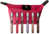 Set/Paquete de 6 KISS MANIAC brillo de labios (lipgloss) labial humectante con Vitamina E y Proteinas de Seda de Urban Colors con Cosmetiquera rosa incluida