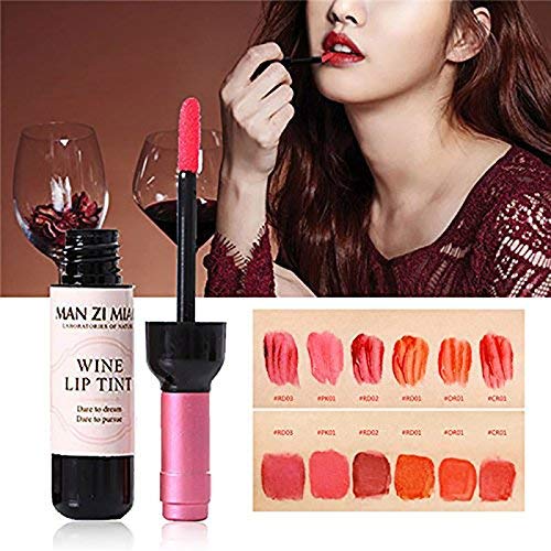6 Colors Wine Lip Tint, Natural Liquid Lipstick Long Lasting Mini Make Up Lip Gloss Matte Lip Sticks Wine Bottle Cover