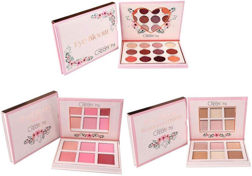 Paquete de 3 paletas Floral Bloom Blush, Highlight and Contour y Eye Bloom de Beauty Creations