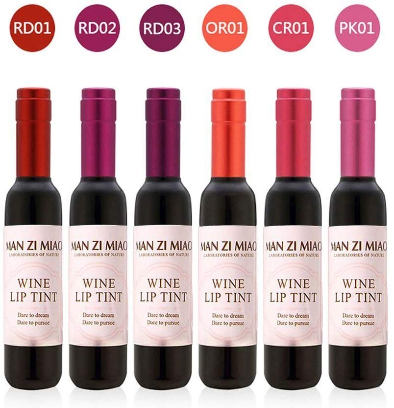 6 Colors Wine Lip Tint, Natural Liquid Lipstick Long Lasting Mini Make Up Lip Gloss Matte Lip Sticks Wine Bottle Cover