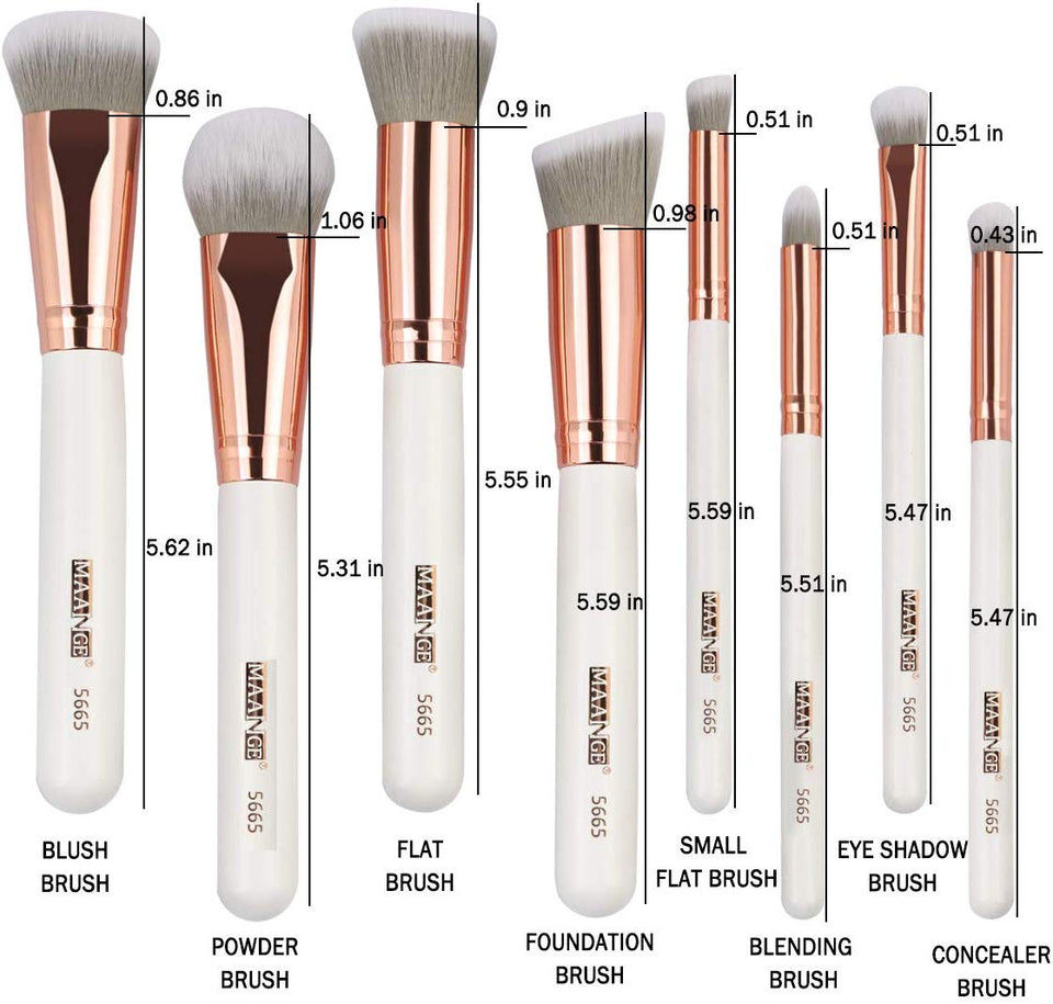 MAANGE Brochas de Maquillaje Pinceles Suavecitas Sintéticos 8 brochas profesionales Brochas para sombra de ojos y rostro Blush Brushes con bolsa de cosméticos（Rose Golden)