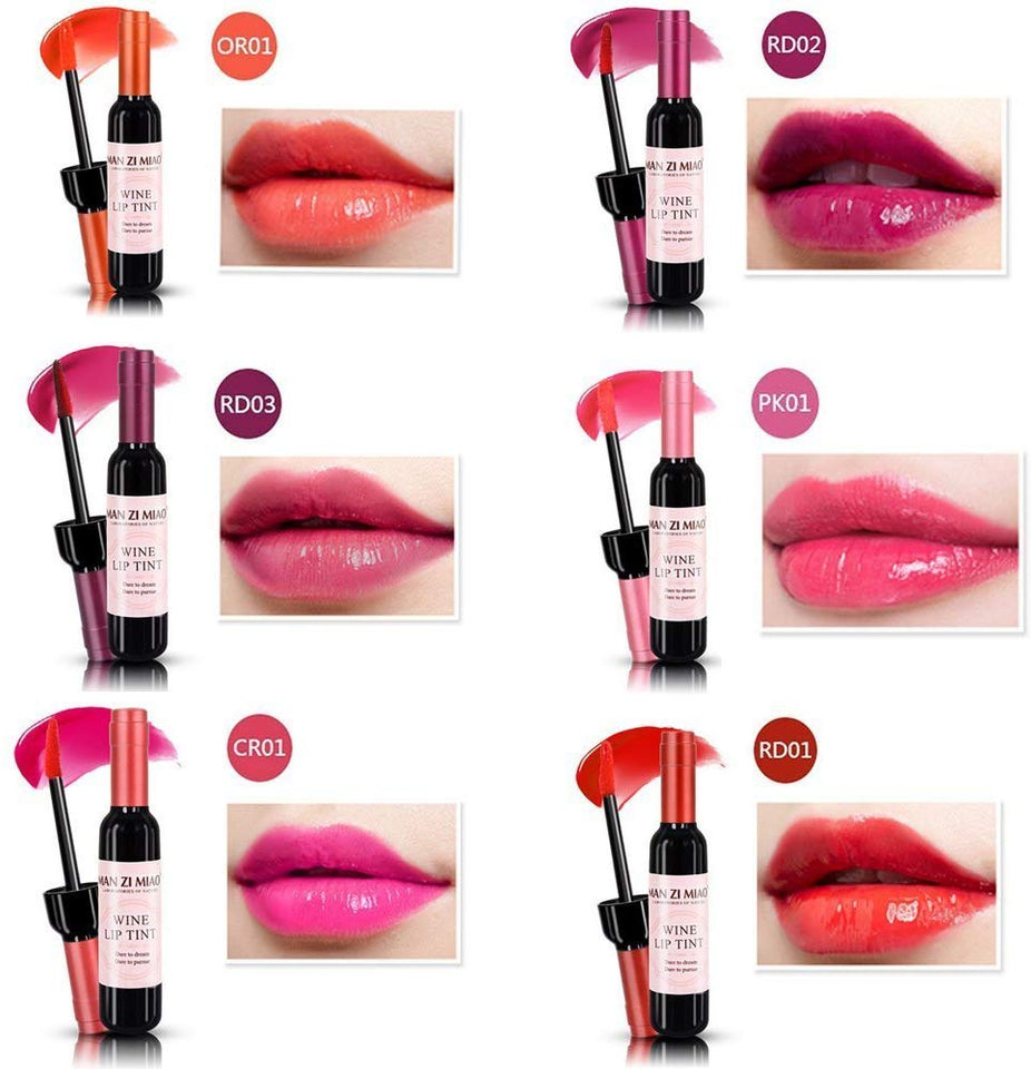 6 Colors Wine Lip Tint, Natural Liquid Lipstick Long Lasting Mini Make Up Lip Gloss Matte Lip Sticks Wine Bottle Cover