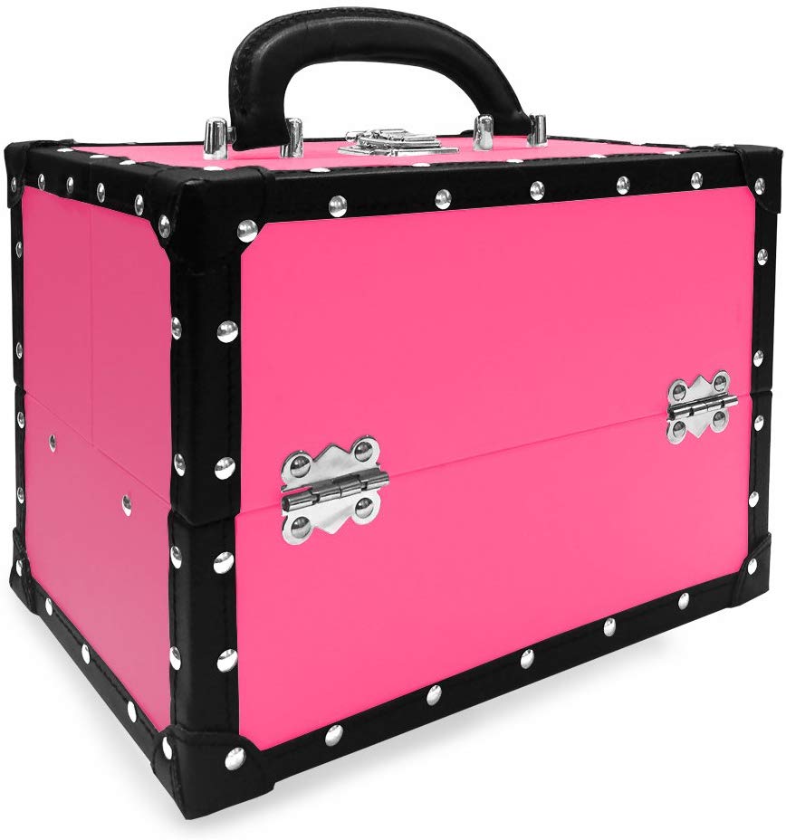 BR Carry All Trunk Train Case with Makeup and Reusable Case Makeup Gift Set (Pink)