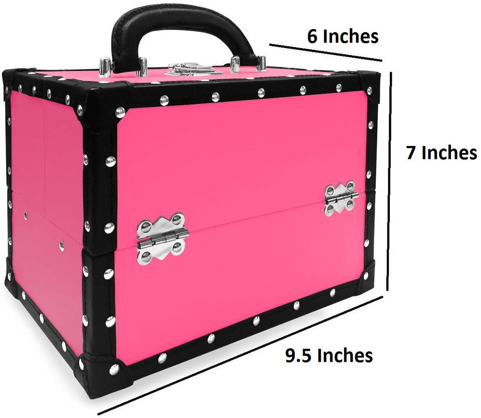BR Carry All Trunk Train Case with Makeup and Reusable Case Makeup Gift Set (Pink)