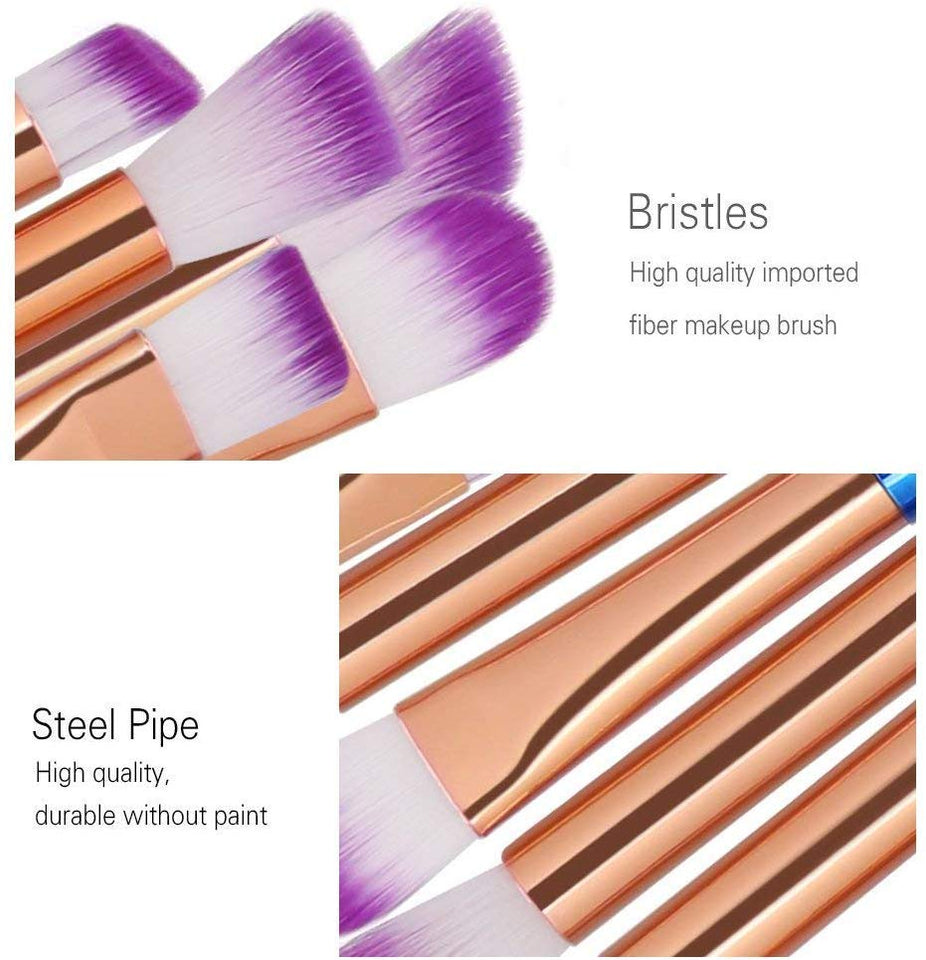 JSBelle Set de 20 Unicorn Maquillaje Pincel Cosmético Pinceles Eyeliner Sombra de ojos Blush Brushes