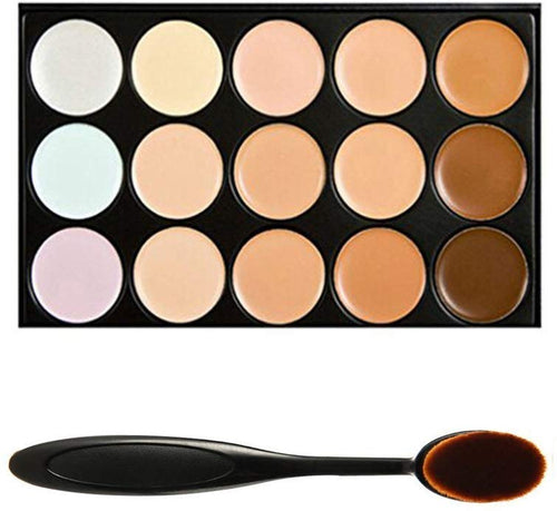 Boolavard® Professional 15 Color Concealer Camuflaje Contour Eye Face Cream Maquillaje Paleta con cosméticos Oval Make Up Brush (15 colores)