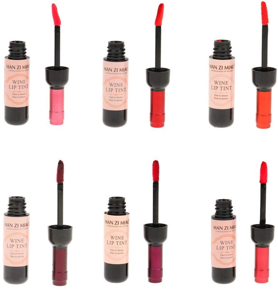 6 Colors Wine Lip Tint, Natural Liquid Lipstick Long Lasting Mini Make Up Lip Gloss Matte Lip Sticks Wine Bottle Cover