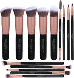 Makeupbox 14 Brochas de maquillaje kabuki Rose Gold Profesionales Gran Aplicación Suaves y Firmes%100 Veganas y cruelty fre (Negro)