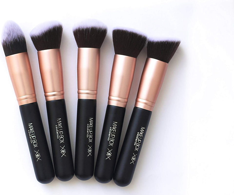 Makeupbox 14 Brochas de maquillaje kabuki Rose Gold Profesionales Gran Aplicación Suaves y Firmes%100 Veganas y cruelty fre (Negro)