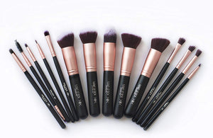 Makeupbox 14 Brochas de maquillaje kabuki Rose Gold Profesionales Gran Aplicación Suaves y Firmes%100 Veganas y cruelty fre (Negro)