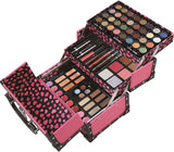 BR Carry All Trunk Train Case with Makeup and Reusable Case Makeup Gift Set (Pink)